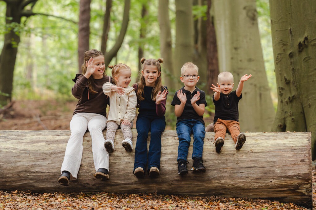 familie foto's in het bos